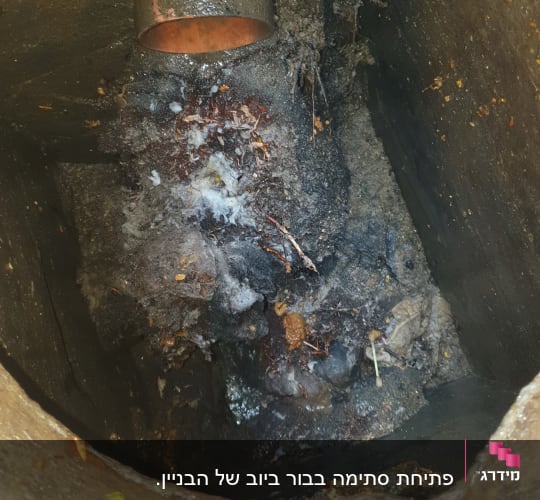 צינור ביוב סתום עם לכלוך ופסולת